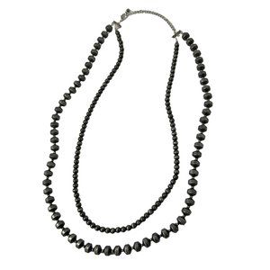 Isac Navajo Beads 2 Strand Layered Necklace Womens Metallic Silver Nickel NEW